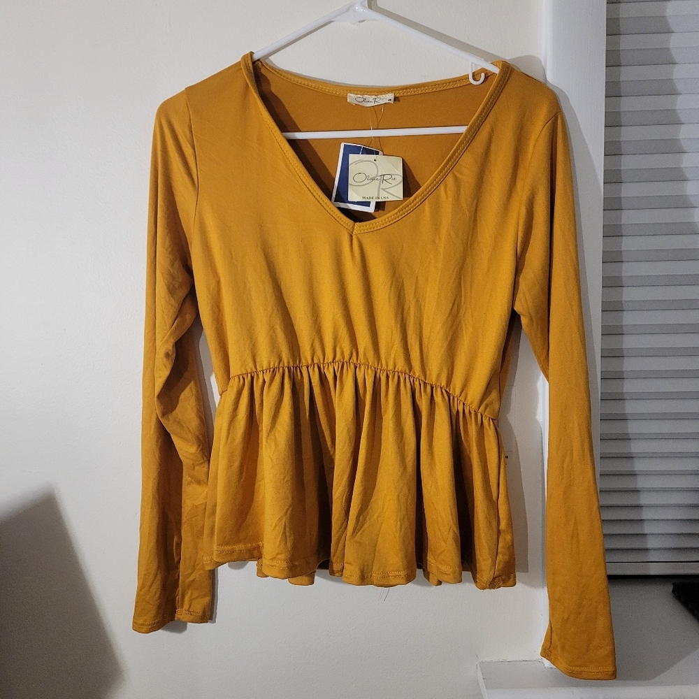 Mustard Long Sleeve Peplum Top